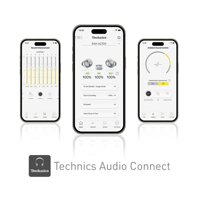Technics EAH-AZ100E-V Panasonic EAH-AZ100 douszne słuchawki TWS z ANC (przetwornik Magnetic Fluid Driver, ładowanie indukcyjne, Voice Focus AI, Multipoint 3 szt), liliowe 16 Aplikacja Technics Audio Connect