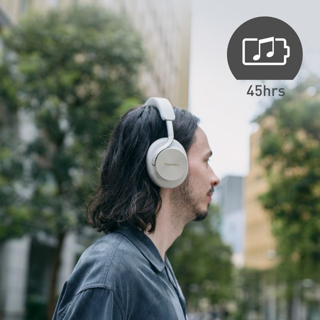Technics EAH-A1000E-S Technics EAH-A1000 bezprzewodowe słuchawki z adaptacyjną redukcją szumów ANC (parowanie wielopunktowe Bluetooth, LDAC, do 45H pracy z ANC), srebrne 23 Długi czas pracy baterii